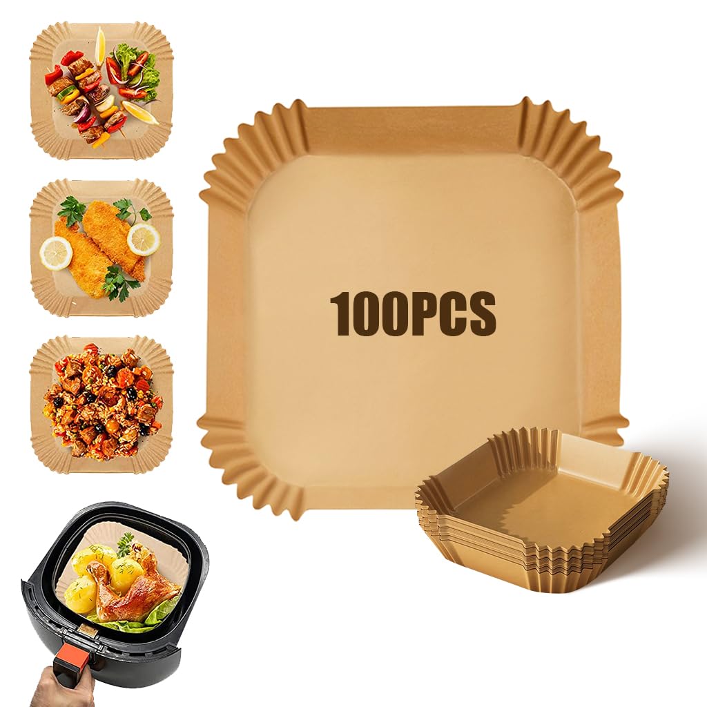 HASTHIP 100Pcs Disposable Air Fryer Paper Sheets, 6.3 Inch Square Air Fryer Parchment Paper, Non-Stick Air Fryer Paper Pads Baking Paper for Baking Roasting Microwave Frying Pan, Steamer, Airfryer HASTHIP 100Pcs Disposable Air Fryer Paper Sheets, 6.3 Inch Square Air Fryer Parchment Paper, Non-Stick Air Fryer Paper Pads Baking Paper for Baking Roasting Microwave Frying Pan, Steamer, Airfryer